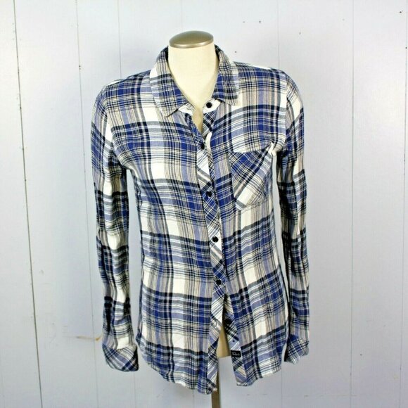 Rails Womens Size XS Button Down Plaid Shirt Blue White Super Soft Long Sleeve - Picture 2 of 6